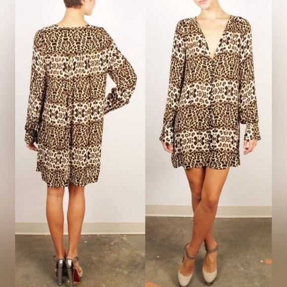 A.L.C. Daisy 100% Silk Animal Print Dress Small Long Sleeve V-Neck Loepard - Picture 14 of 15